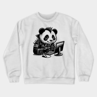 Punk Rock Goth Panda on Computer Vintage Style Crewneck Sweatshirt